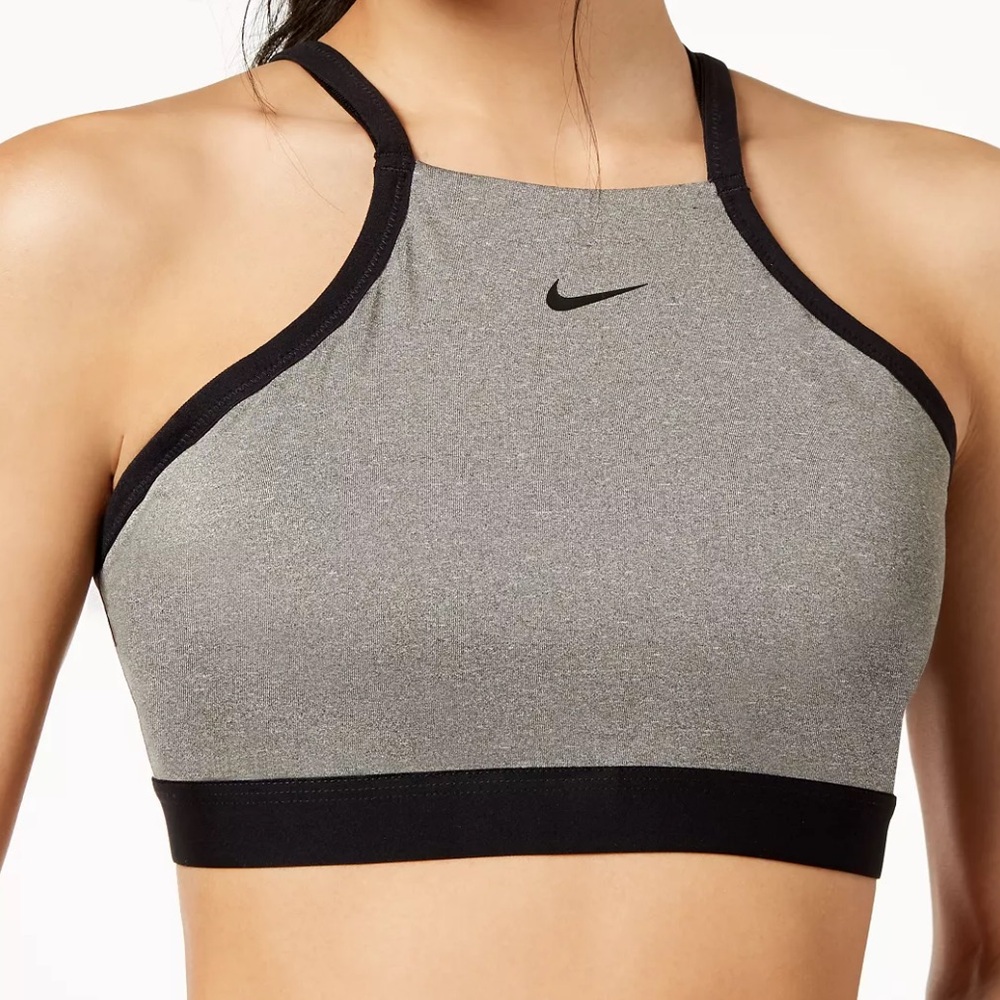 Nike Gray/Black High Neck Strappy-Back Low Impact Sports Bra Sz(Med)
